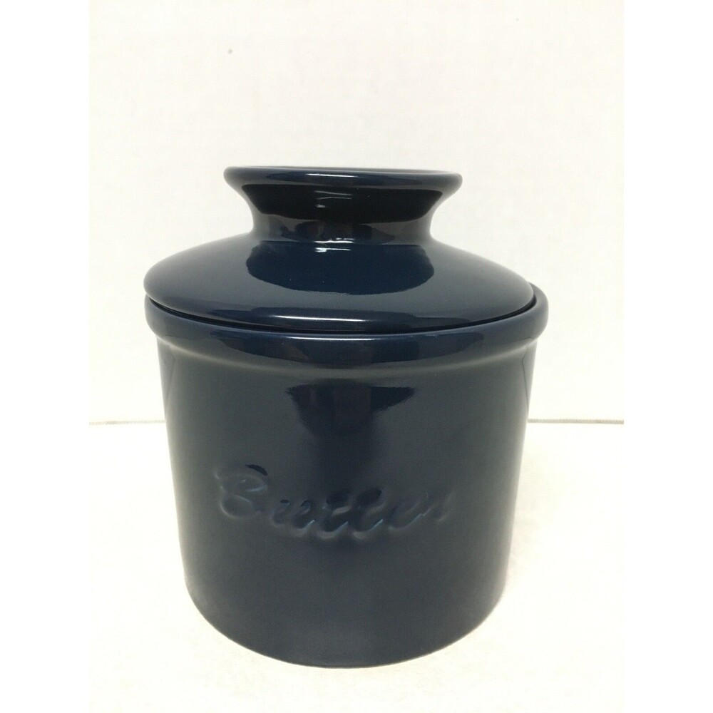 Butter Bell Crock Navy Blue Ceramic 2 Piece Set By Cutest